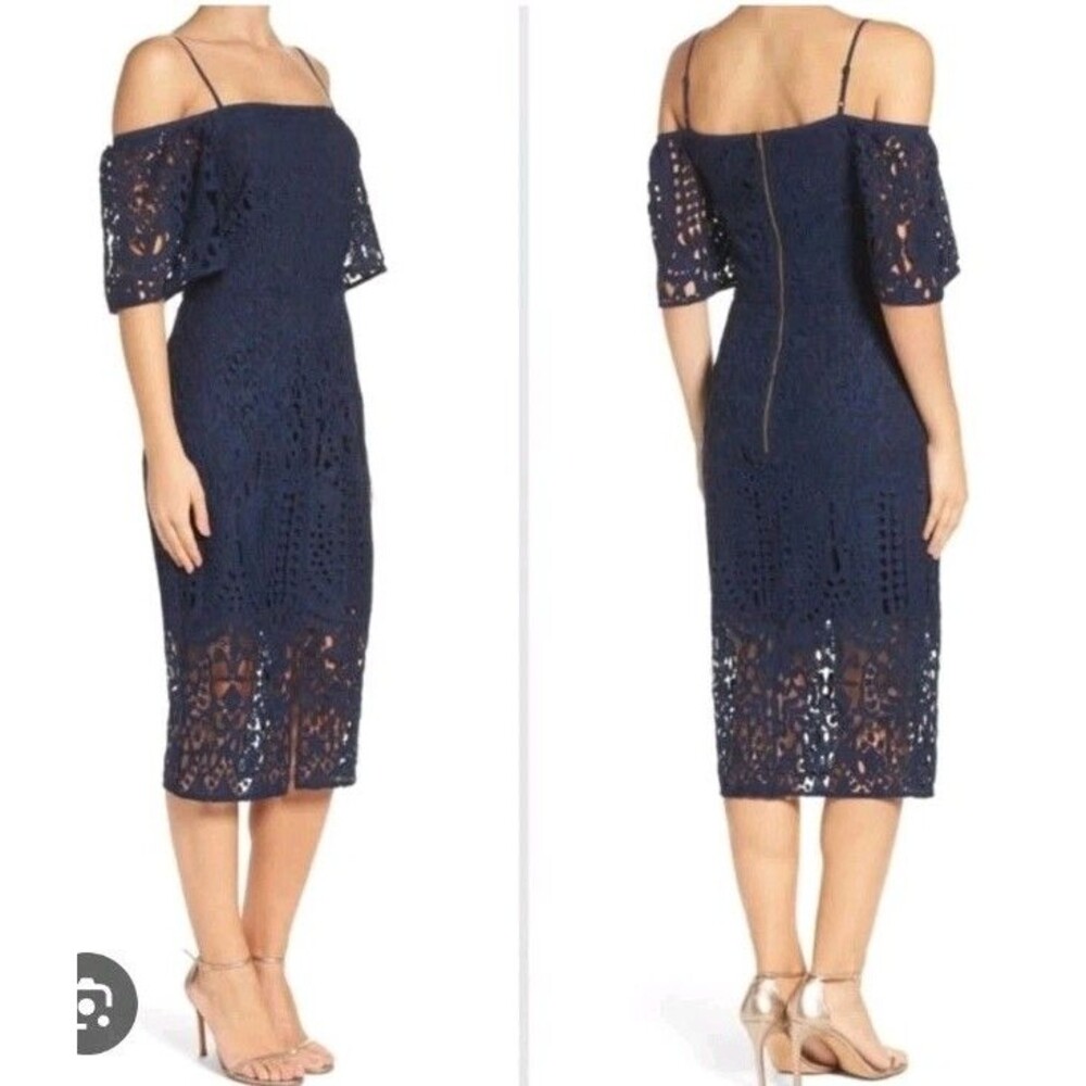 Chelsea28 Navy Blue Off Shoulder Lace Dress Size 8